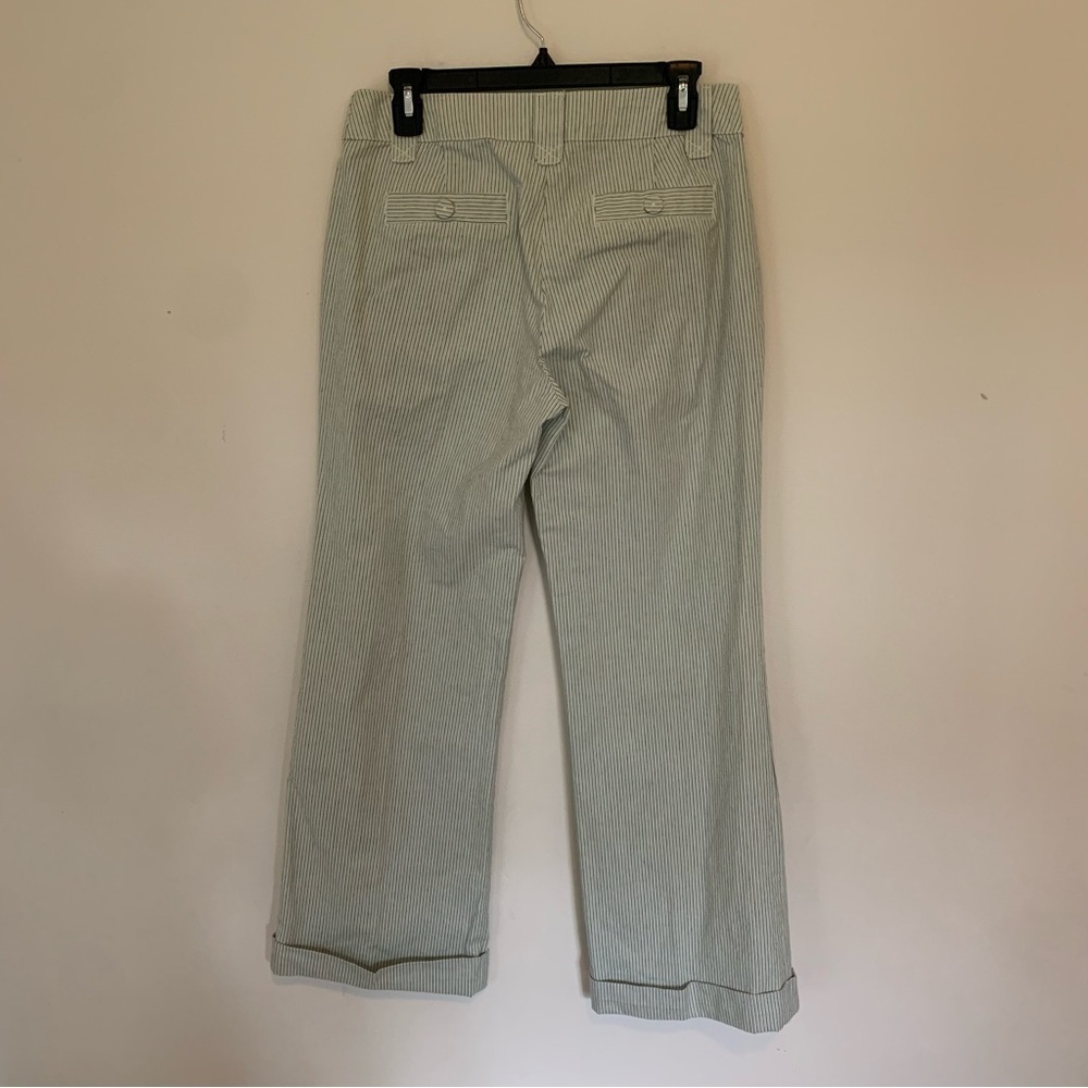 Women’s Boden Pinstripe Wide Leg Trousers Green Gray‎ Office Size 12R Preppy - Picture 7 of 12